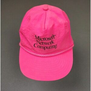 Vintage Microsoft Hat Hot Pink Rope Brim Adjustable Network Computing 90s Geek